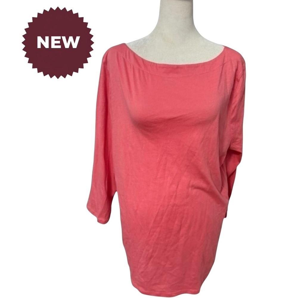 Loft Women's Pink/Coral Top with Bateau Neckline 3/4 Sleeves NWT XL
